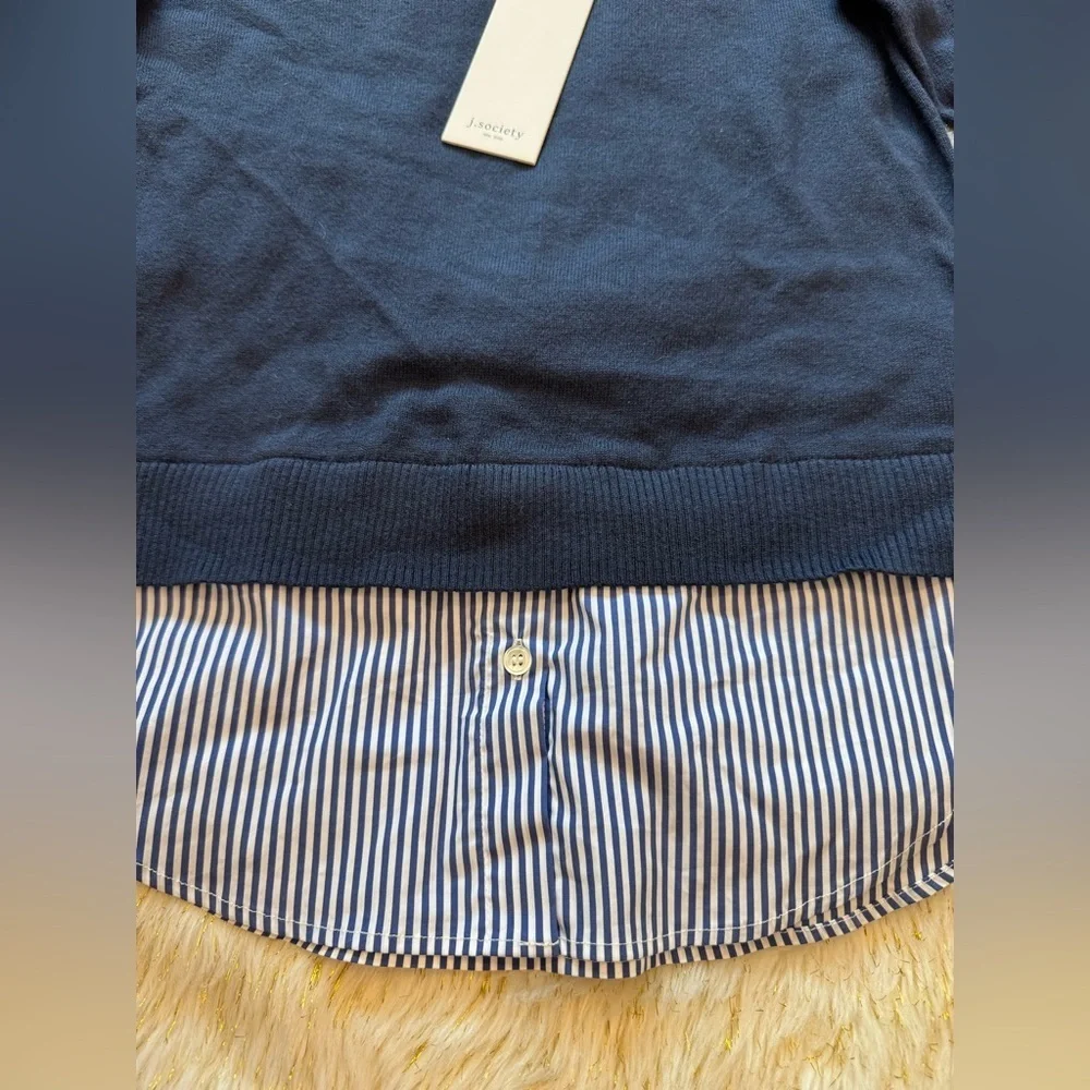 NEW J. SOCIETY striped layered mock in navy XS